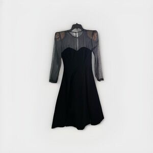 Vtg 80s Karen Lucas For Niki Black Velvet Midi Swing Dress Sheer Sweetheart